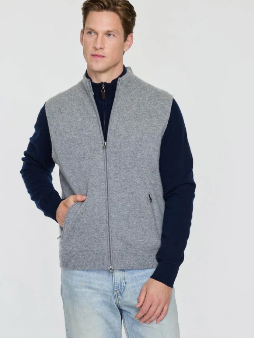 The Cashmere Project Mens cashmere vest granite grey heather NWT